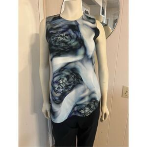 Scanlan Theodore Rare Illusion Print Sleeveless Silk Crepe Knit Tunic Size 10